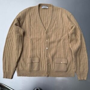 True Vintage 70s Lambswool Tan Revere cardigan grandpa earth tone nirvana cobain